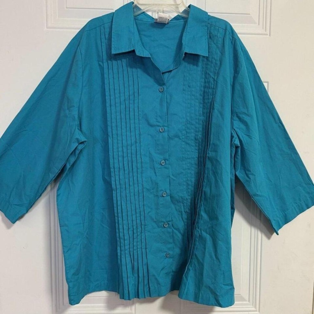 American Sweetheart Royal Blue Blouse pleated Front SZ XX Errands Chic Workwear